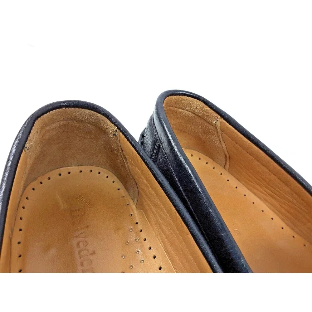 Belvedere Studio Michelle Men's Black Pebbled Leather Penny Loafer Shoe‎ Sz 9 EE